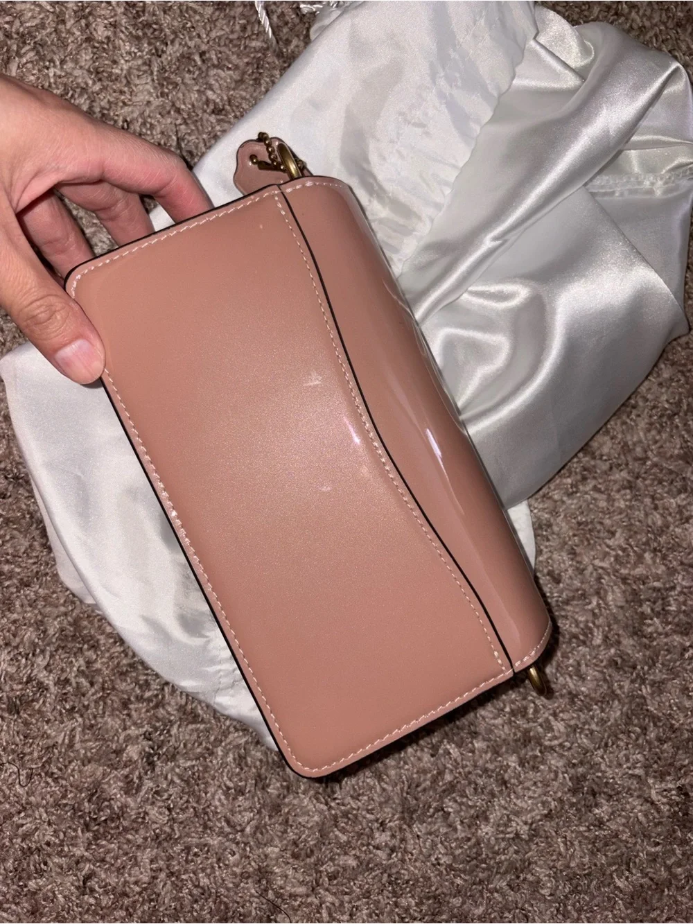Coach Pink Patent Leather Signature C Buckle Crossbody